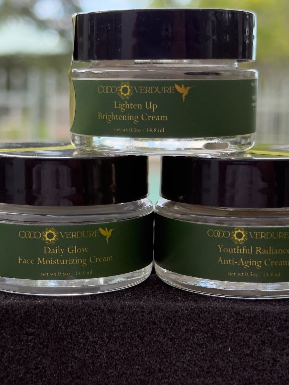Exclusive Fragrance Free Skincare Trio by CoCo Verdure in.05 OZ. creams in glass